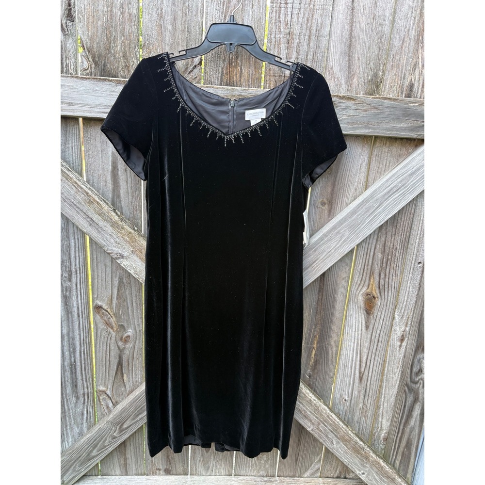 Liz Claiborne City Chic Black Silk Blend Velvet Beaded Cocktail Dress 14 NWT